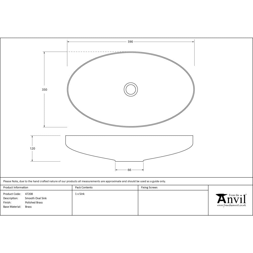 From The Anvil Home & Garden Smooth Brass / Sinks / Oval Sink From The Anvil - Smooth Brass Oval Sink