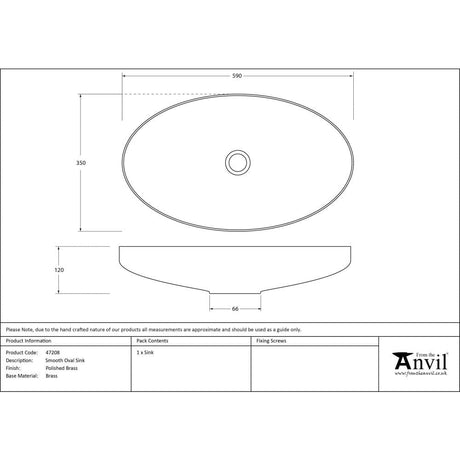 From The Anvil Home & Garden Smooth Brass / Sinks / Oval Sink From The Anvil - Smooth Brass Oval Sink