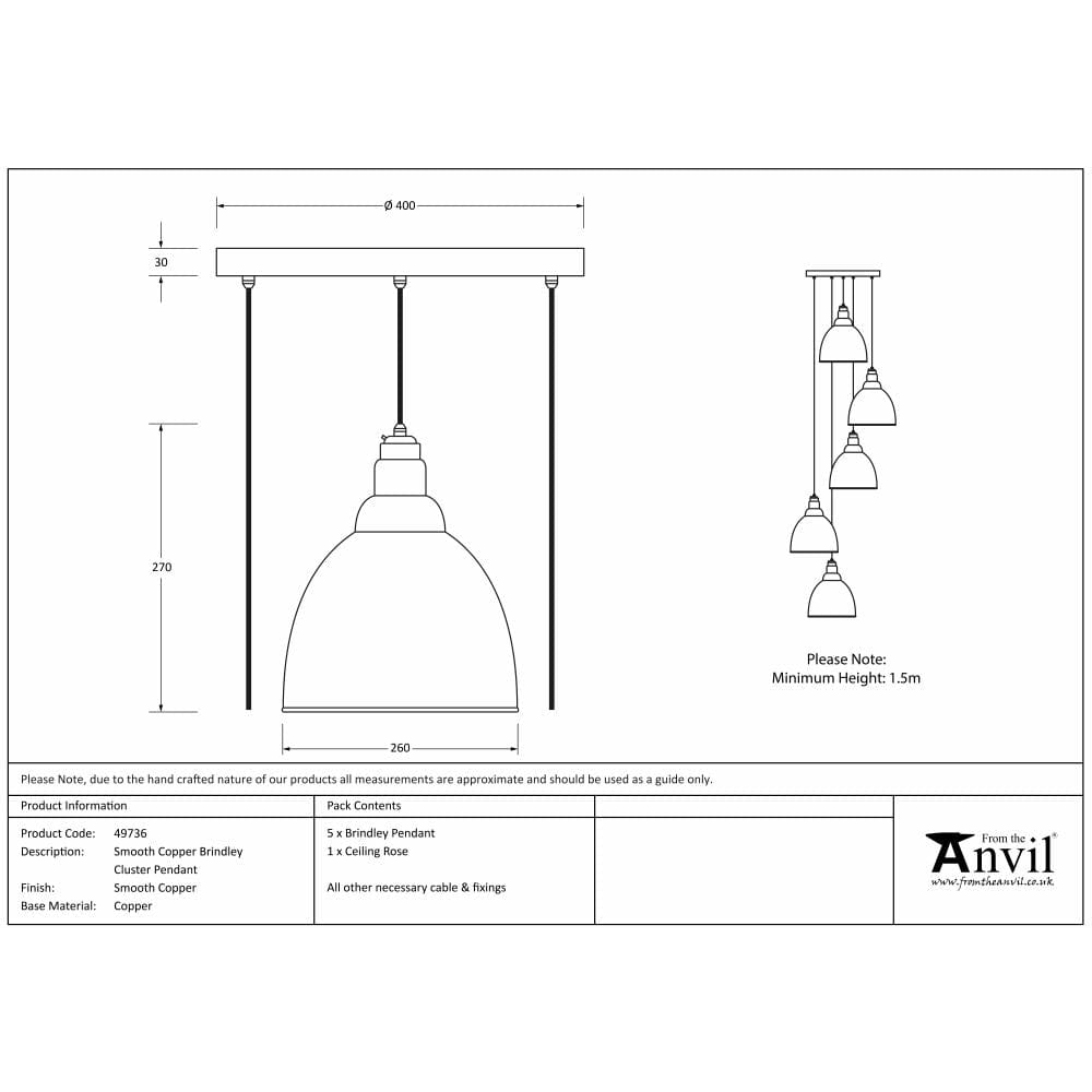 From The Anvil Electrical Smooth Copper / Cluster Pendants From The Anvil - Smooth Copper Brindley Cluster Pendant