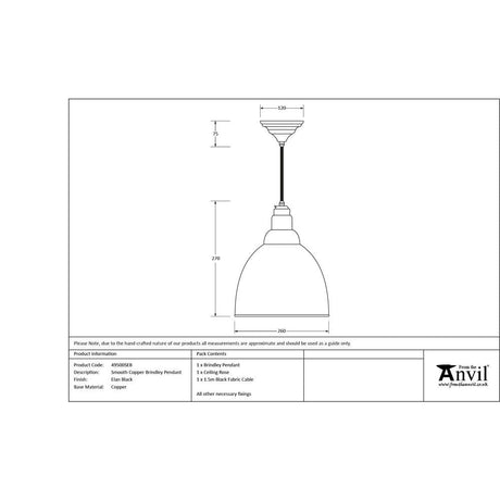 From The Anvil Electrical Smooth Copper / Ceiling Pendants From The Anvil - Smooth Copper Brindley Pendant in Elan Black