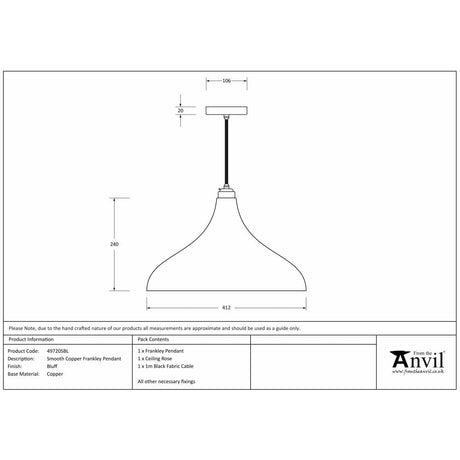 From The Anvil Electrical Smooth Copper / Ceiling Pendants From The Anvil - Smooth Copper Frankley Pendant in Bluff