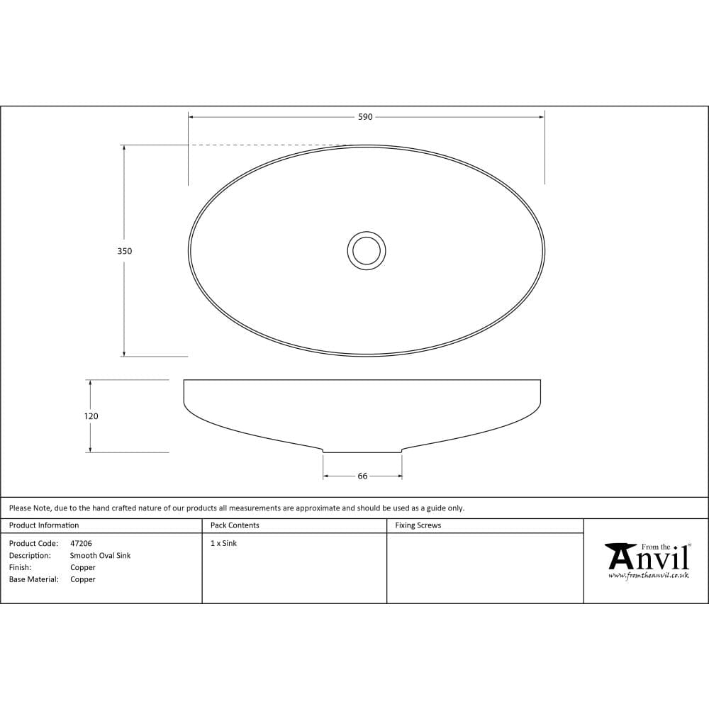 From The Anvil Home & Garden Smooth Copper / Sinks / Oval Sink From The Anvil - Smooth Copper Oval Sink