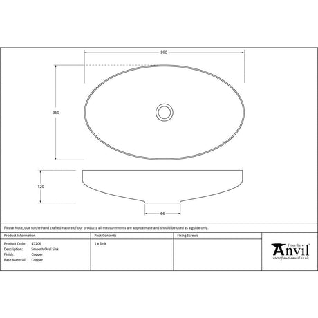 From The Anvil Home & Garden Smooth Copper / Sinks / Oval Sink From The Anvil - Smooth Copper Oval Sink