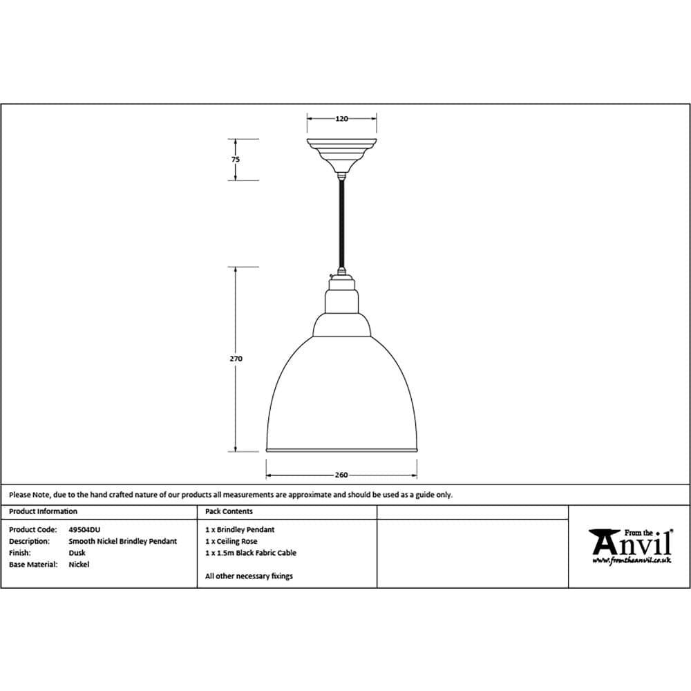 From The Anvil Electrical Smooth Nickel / Ceiling Pendants From The Anvil - Smooth Nickel Brindley Pendant in Dusk