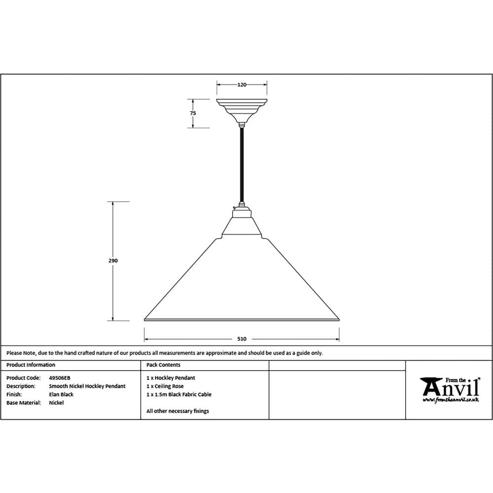 From The Anvil Electrical Smooth Nickel / Ceiling Pendants From The Anvil - Smooth Nickel Hockley Pendant in Elan Black