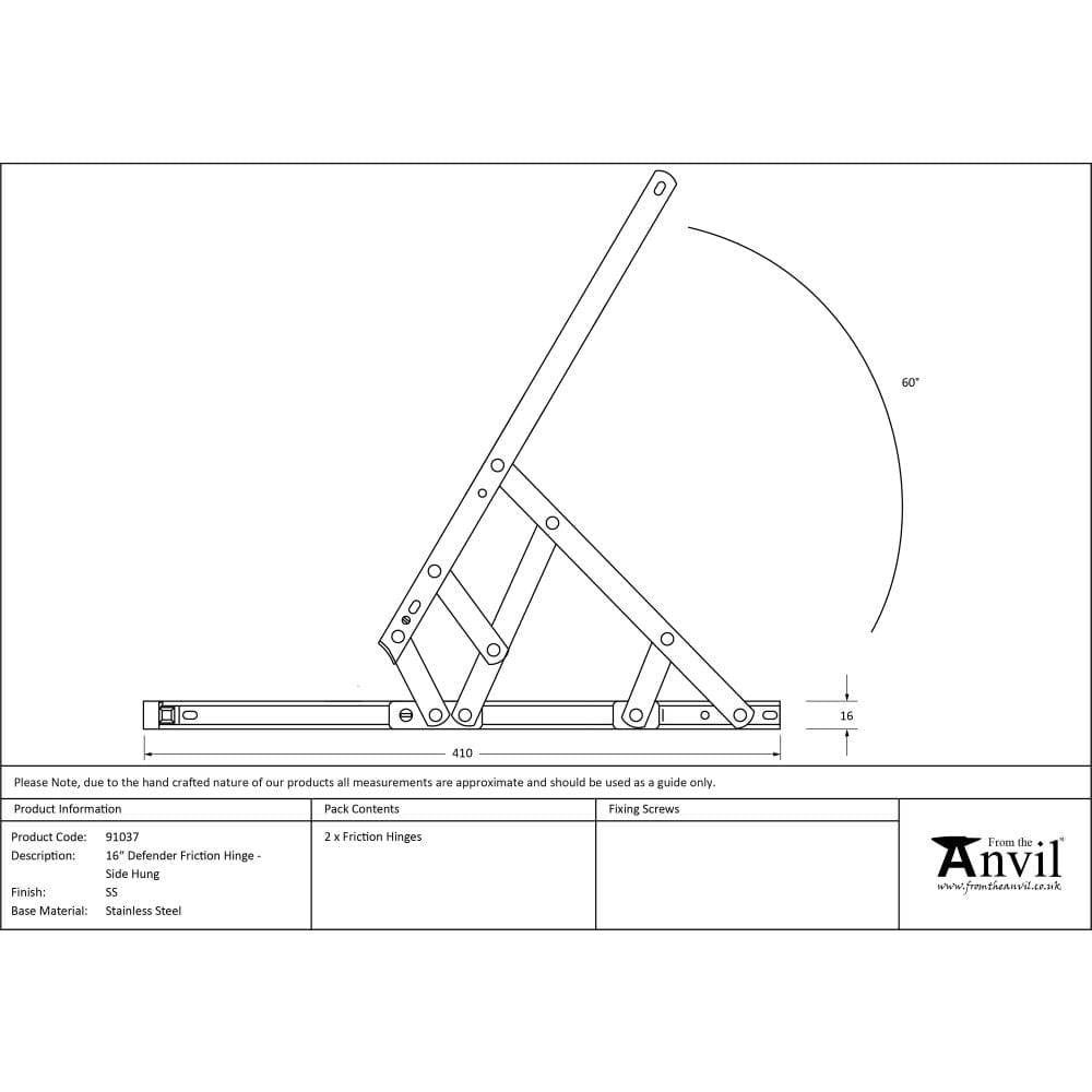 From The Anvil Hinges Stainless Steel / Friction Hinges / 16" (406mm) From The Anvil - SS 16" Defender Friction Hinge - Side Hung