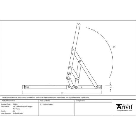 From The Anvil Hinges Stainless Steel / Friction Hinges / 16" (406mm) From The Anvil - SS 16" Defender Friction Hinge - Top Hung