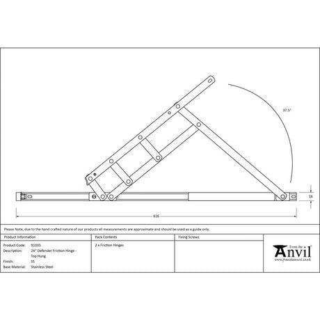 From The Anvil Hinges Stainless Steel / Friction Hinges / 4" x (102mm) From The Anvil - SS 24" Defender Friction Hinge - Top Hung
