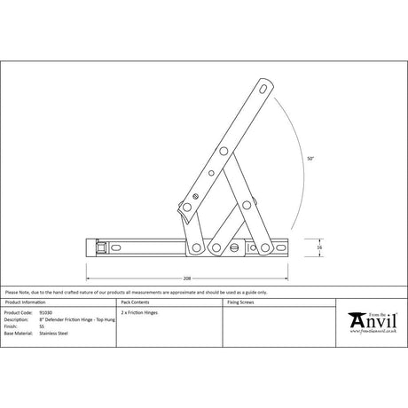 From The Anvil Hinges Stainless Steel / Friction Hinges / 8" (203mm) From The Anvil - SS 8" Defender Friction Hinge - Top hung