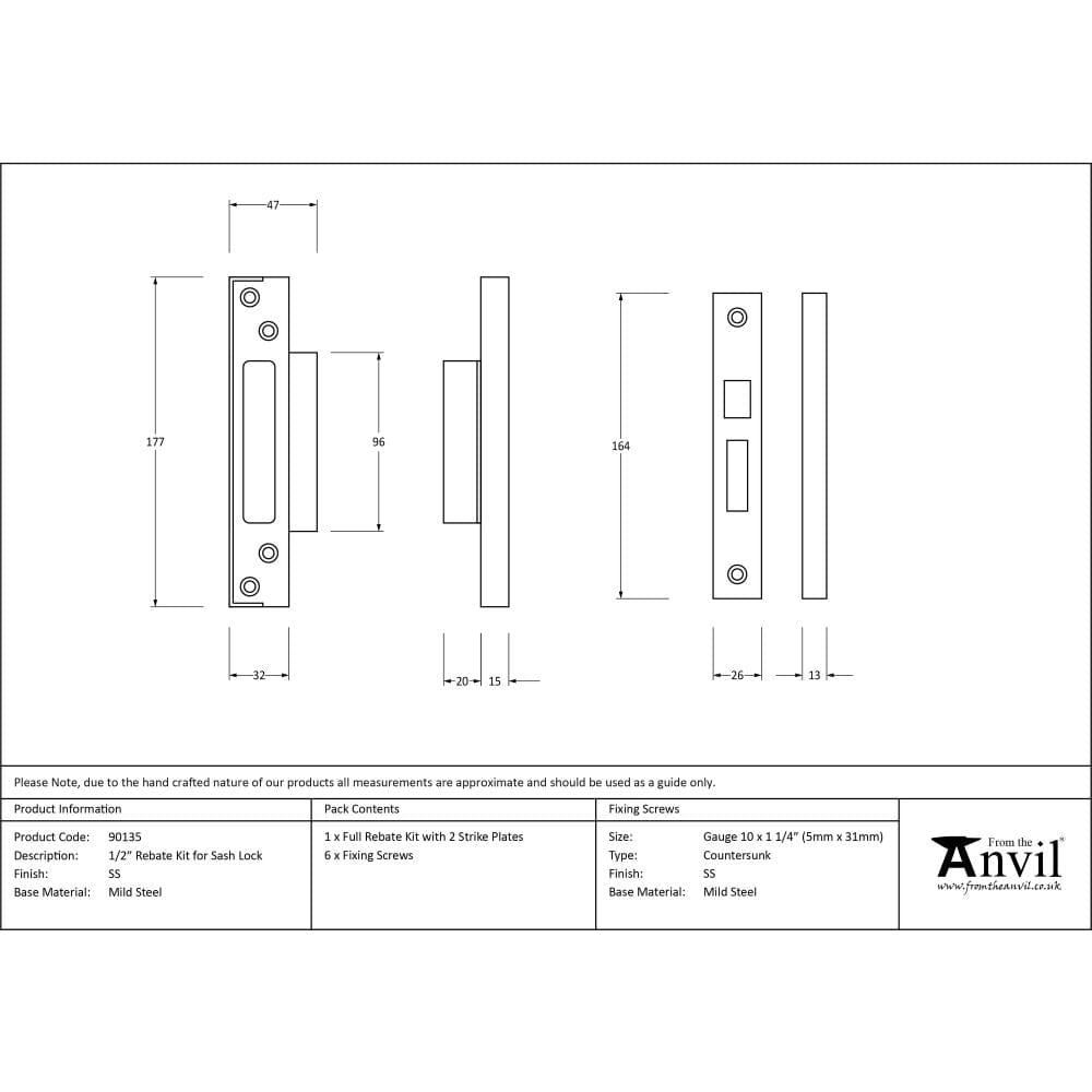 From The Anvil Locks & Latches Satin Stainless Steel / Sashlock Rebate Sets From The Anvil - SS Ã‚Â½" Rebate Kit for Sash Lock