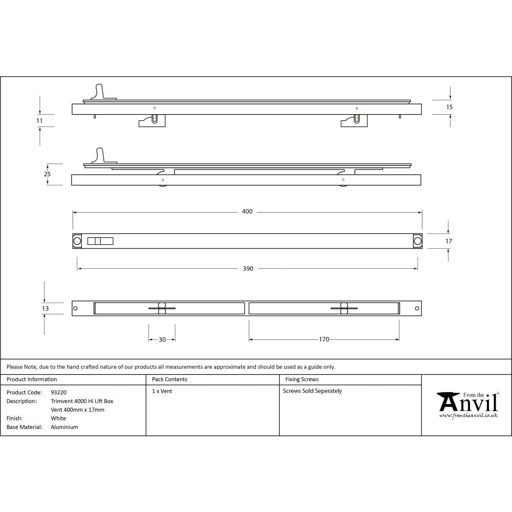 From The Anvil Window Furniture White / Window Ventilation From The Anvil - White Trimvent 4000 Hi Lift Box Vent 400mm x 17mm