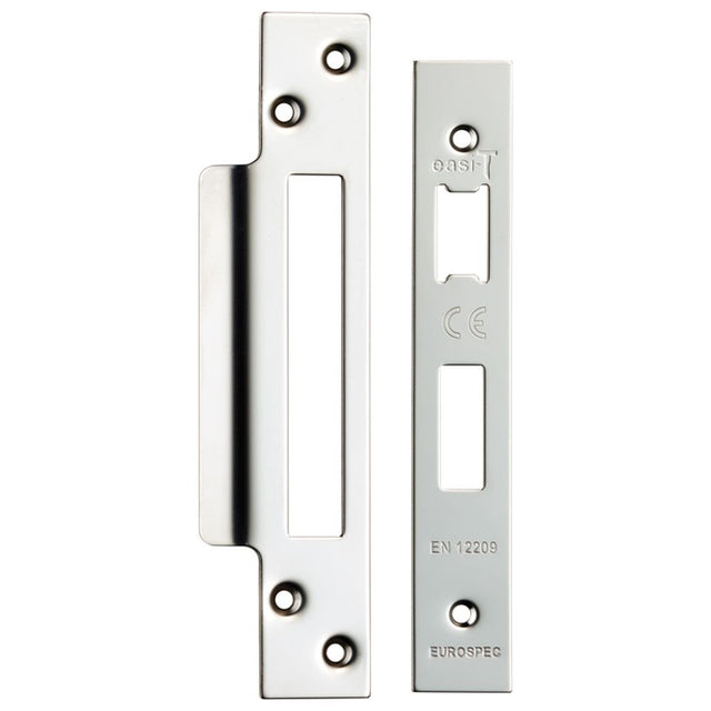 This is an image of a Eurospec - Easi - T Forend Strike and Fixing Pack-Bright Stainless Steel-Square that is availble to order from Trade Door Handles in Kendal.