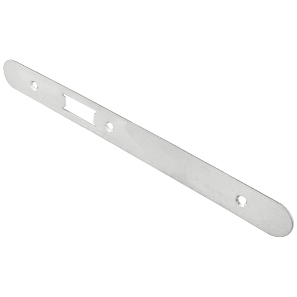 High quality image of Eurospec - Forend Strike & Fixing Pack To Suit Din Latch-Satin Stainless Steel-R | Sku. fsf5016sss-r | Trade Door Handles, Kendal.