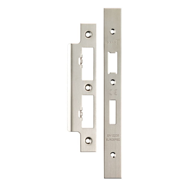 High quality image of Eurospec - Forend Strike & Fixing Pack To Suit Din Euro Sash/Bathroom Lock-Satin | Sku. fsf5017sss | Trade Door Handles, Kendal.