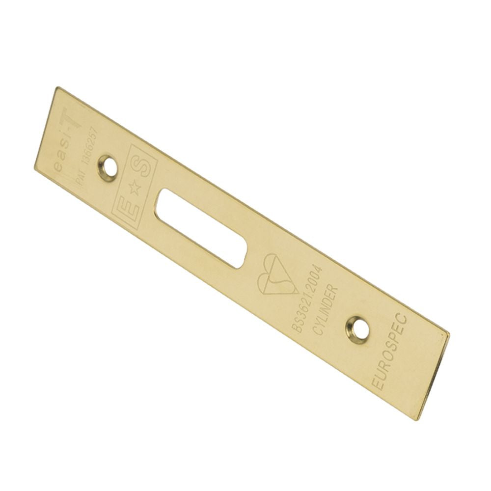 High quality image of Eurospec - Easi T Forend Strike & Fixing Pack To Suit Euro Profile BS Cylinder D | Sku. fsf5019pvd | Trade Door Handles, Kendal.