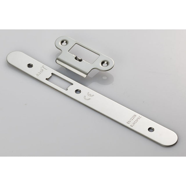 High quality image of Eurospec - Forend Strike & Fixing Pack To Suit Din Latch-Bright Stainless Steel- | Sku. fsf5016bss-r | Trade Door Handles, Kendal.