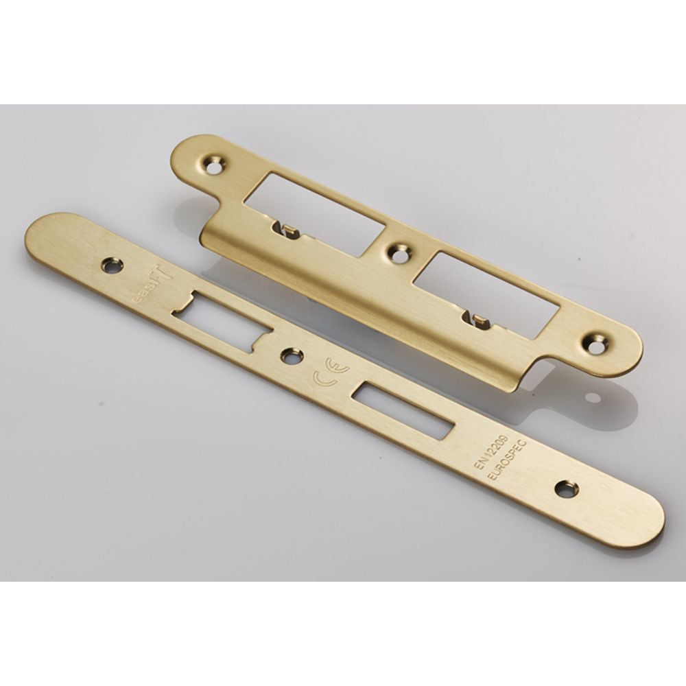 High quality image of Eurospec - Forend Strike and Fixing Pack to suit Din Euro Sash/Bathroom Lock (Se | Sku. fsf5017sb-r | Trade Door Handles, Kendal.