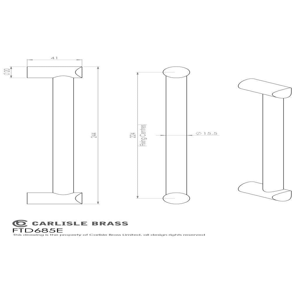 Finger Tip Design Cabinet Hardware Satin Nickel / Cabinet Pull Handles / 224mm c/c FTD - Bar Handle 224mm - Satin Nickel