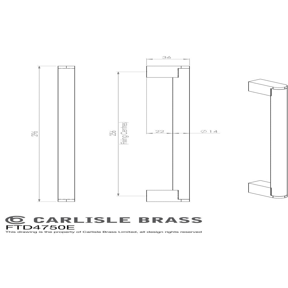 Finger Tip Design Cabinet Hardware Satin Nickel/Stainless Steel / Cabinet Pull Handles / 256mm c/c FTD - Bar Handle 256mm - Satin Nickel/Stainless Steel