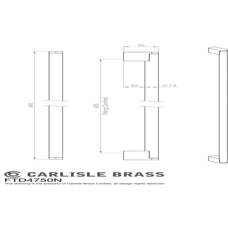 Finger Tip Design Cabinet Hardware Satin Nickel/Stainless Steel / Cabinet Pull Handles FTD - Bar Handle 608mm - Satin Nickel/Stainless Steel