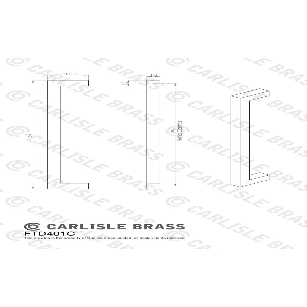 Finger Tip Design Cabinet Hardware Polished Chrome / Cabinet Pull Handles FTD - Block Handle - Polished Chrome