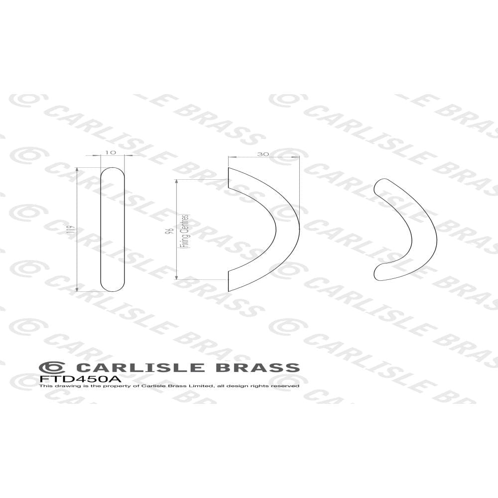 Finger Tip Design Cabinet Hardware Satin Nickel / Cabinet Pull Handles / 96mm c/c FTD - Bow Handle 96mm - Satin Nickel