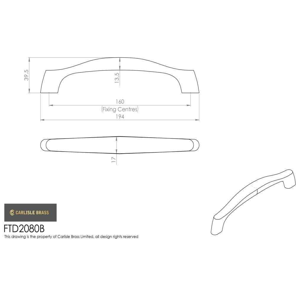 Finger Tip Design Cabinet Hardware Satin Nickel / Cabinet Pull Handles / 160mm c/c FTD - Chunky Arched Grip Handle 160mm - Satin Nickel