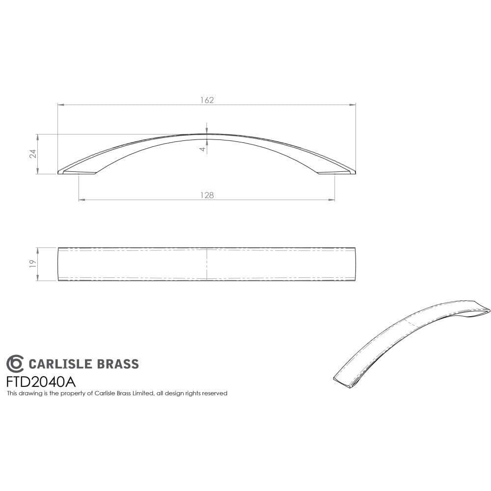 Finger Tip Design Cabinet Hardware Satin Nickel / Cabinet Pull Handles / 128mm c/c FTD - Concave Bow Handle 128mm - Satin Nickel