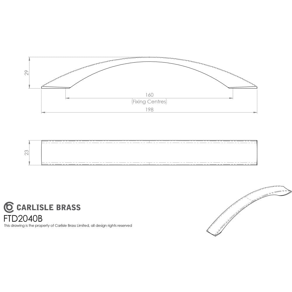 Finger Tip Design Cabinet Hardware Polished Chrome / Cabinet Pull Handles / 160mm c/c FTD - Concave Bow Handle 160mm - Polished Chrome