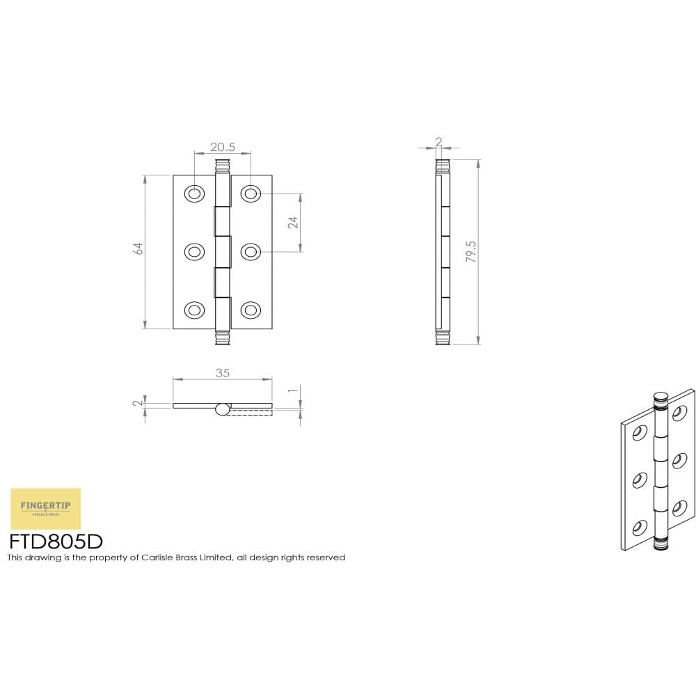 Finger Tip Design Hinges Satin Chrome / 2.5" (64mm) / Finial FTD - Finial Cabinet Hinge 64 x 35mm - Satin Chrome