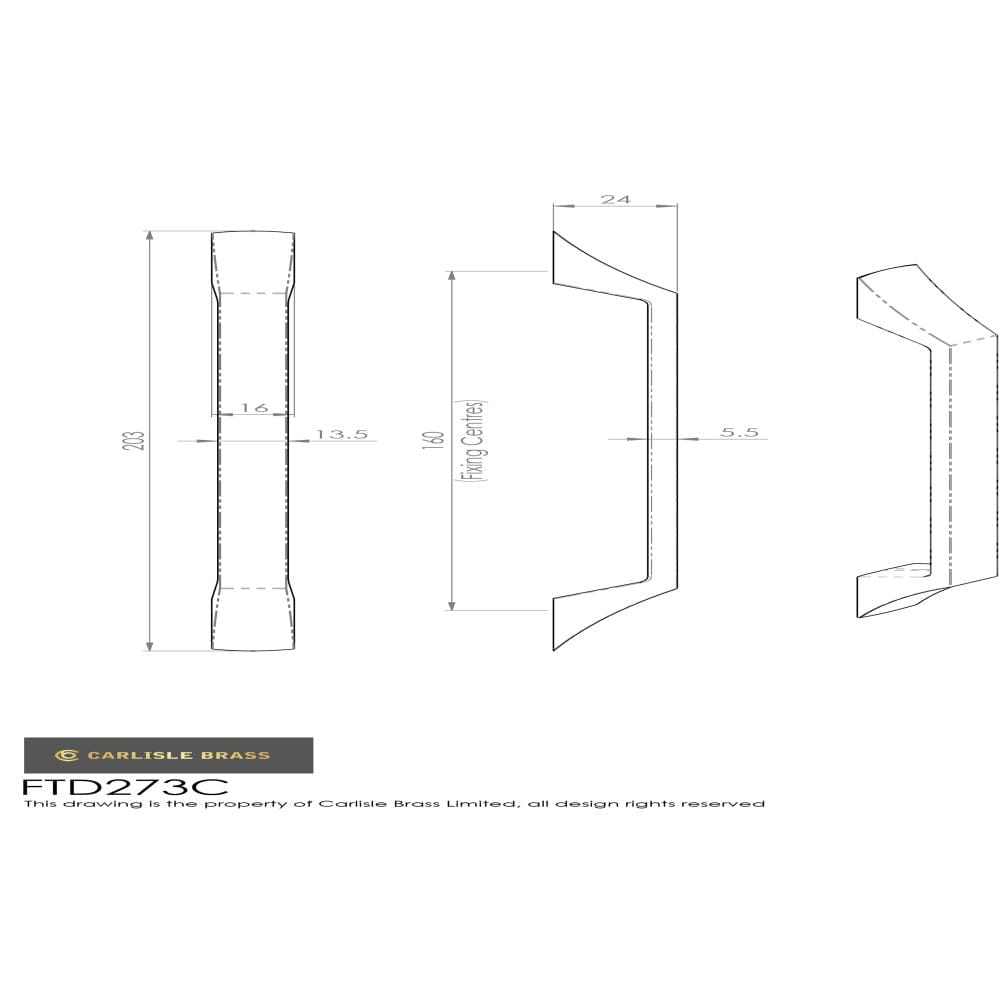 Finger Tip Design Cabinet Hardware Satin Nickel / Cabinet Pull Handles / 160mm c/c FTD - Halcyon Handle 160mm - Satin Nickel