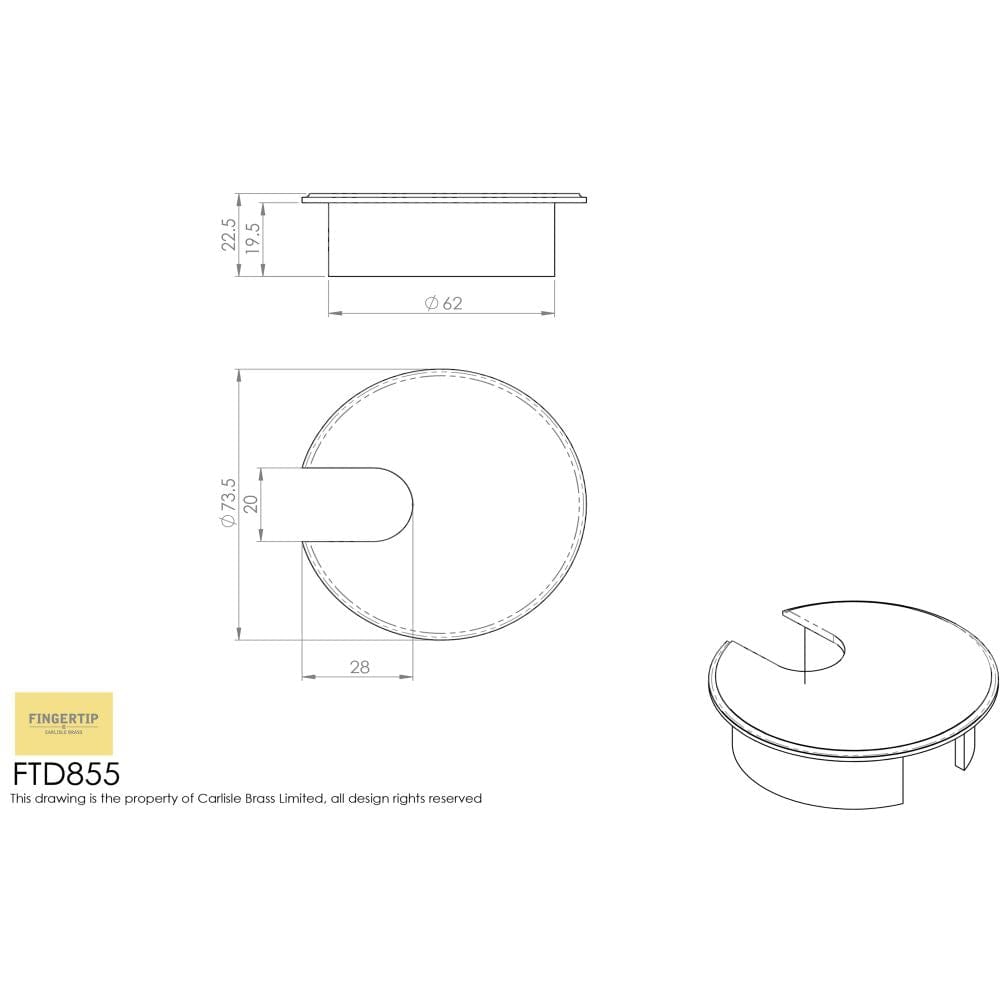 Finger Tip Design Cabinet Hardware Polished Chrome / Cabinet Pull Handles FTD - Heavy Pattern Cable Tidy - Polished Chrome