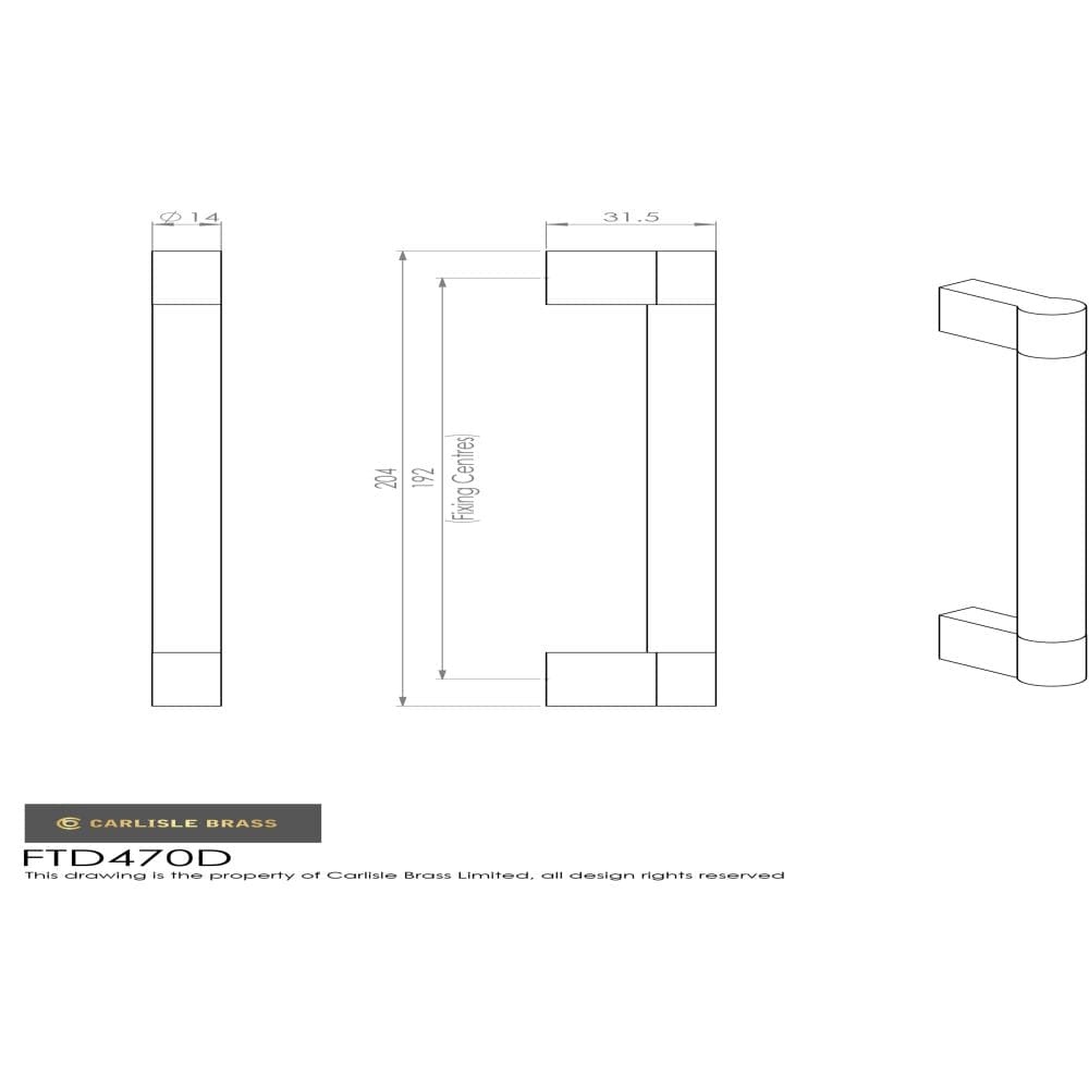 Finger Tip Design Cabinet Hardware Satin Nickel/Polished Chrome / Cabinet Pull Handles / 192mm c/c FTD - Keyhole Handle 192mm - Satin Nickel/Polished Chrome