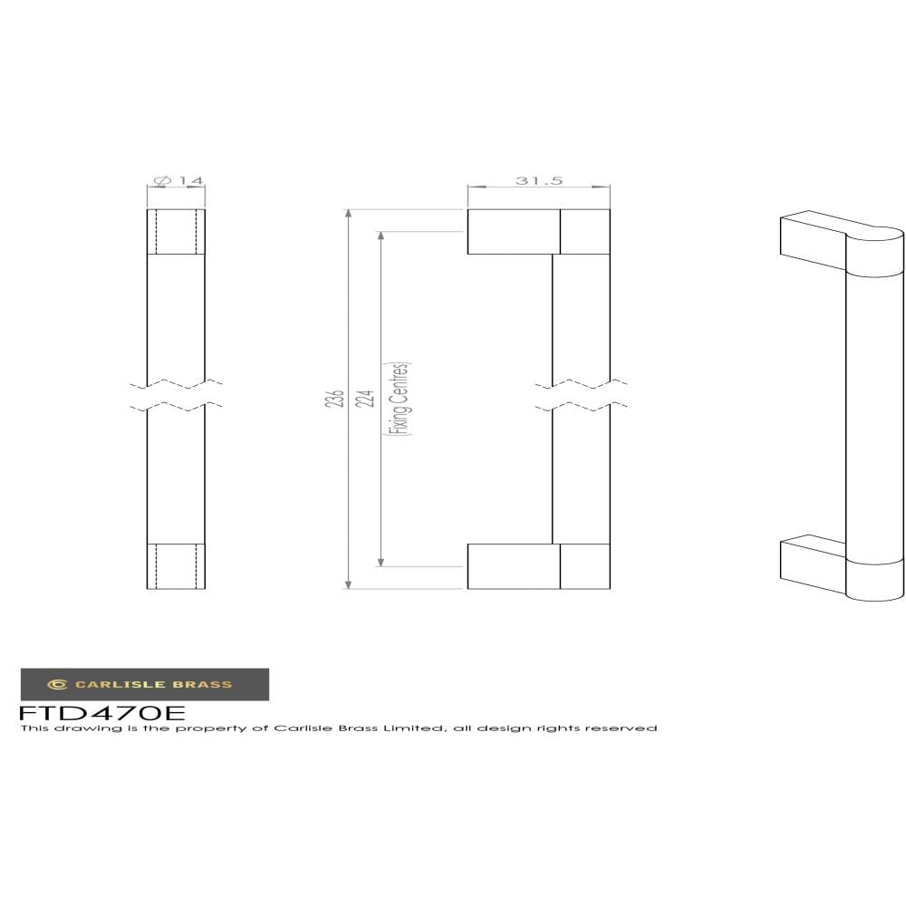 Finger Tip Design Cabinet Hardware Satin Nickel/Polished Chrome / Cabinet Pull Handles / 224mm c/c FTD - Keyhole Handle 224mm - Satin Nickel/Polished Chrome
