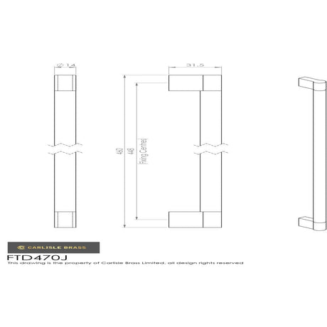 Finger Tip Design Cabinet Hardware Satin Nickel/Polished Chrome / Cabinet Pull Handles / 448mm c/c FTD - Keyhole Handle 448mm - Satin Nickel/Polished Chrome