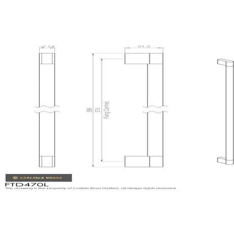 Finger Tip Design Cabinet Hardware Satin Nickel/Polished Chrome / Cabinet Pull Handles / 76mm c/c FTD - Keyhole Handle 576mm - Satin Nickel/Polished Chrome