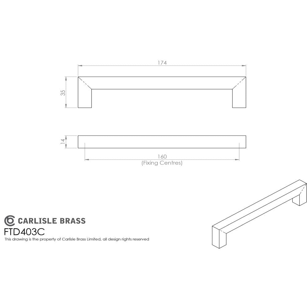 Finger Tip Design Cabinet Hardware Satin Stainless Steel / Cabinet Pull Handles / 160mm c/c FTD - Linear Handle 160mm C/C - Satin Stainless Steel