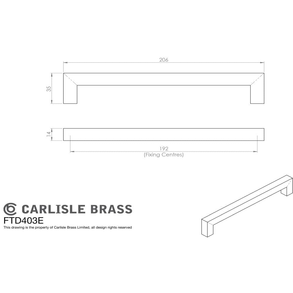 Finger Tip Design Cabinet Hardware Satin Stainless Steel / Cabinet Pull Handles / 192mm c/c FTD - Linear Handle 192mm C/C - Satin Stainless Steel