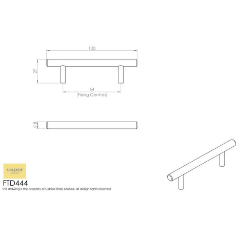 Finger Tip Design Cabinet Hardware Polished Chrome / Cabinet Pull Handles / 64mm c/c FTD - Mini T-Bar Handle 64mm - Polished Chrome