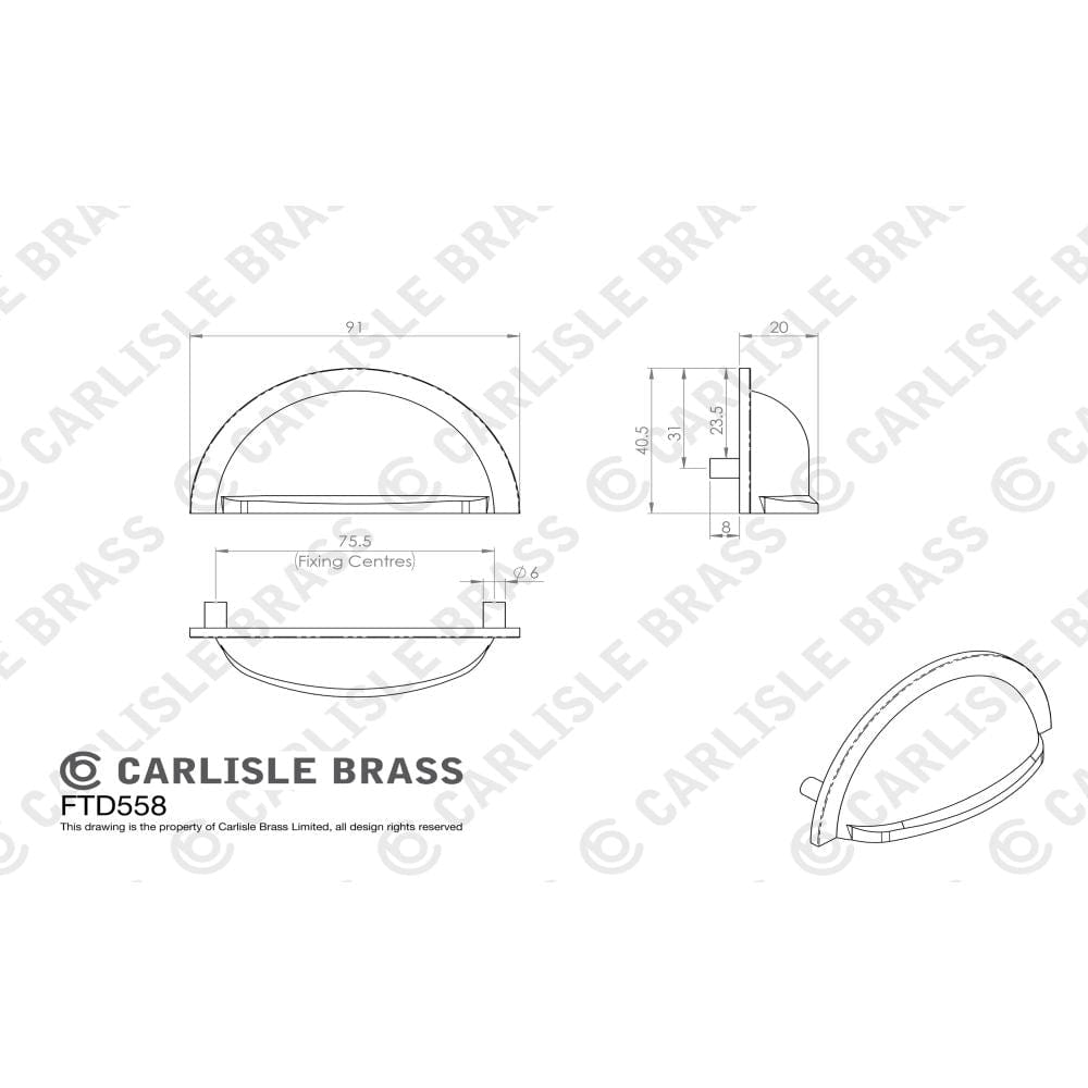 Finger Tip Design Cabinet Hardware Satin Copper / Cabinet Cup Pulls FTD - Oxford Cup Pull 76mm - Satin Copper