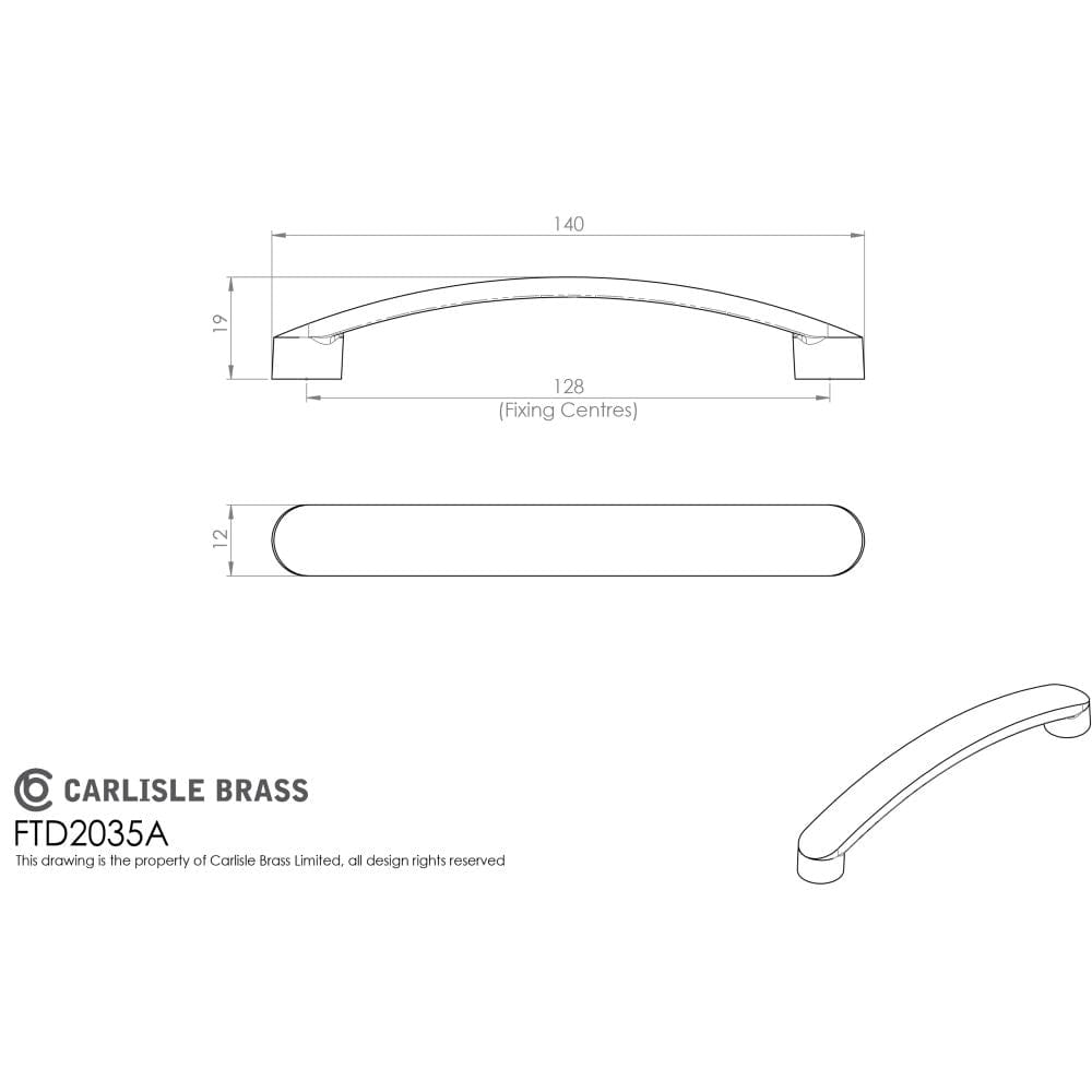 Finger Tip Design Cabinet Hardware Satin Nickel / Cabinet Pull Handles / 128mm c/c FTD - Radius End Flat Bow Handle 128mm - Satin Nickel