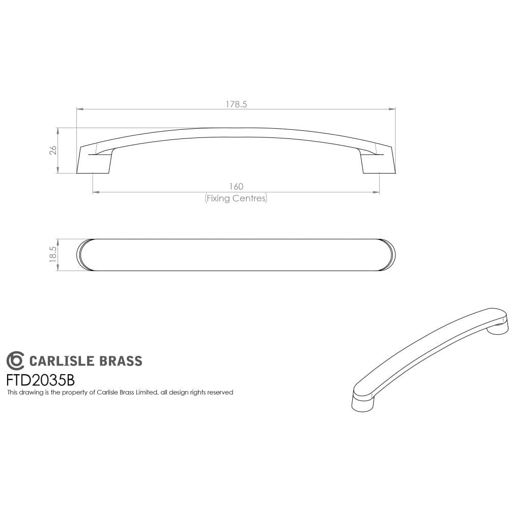 Finger Tip Design Cabinet Hardware Satin Nickel / Cabinet Pull Handles / 160mm c/c FTD - Radius End Flat Bow Handle 160mm - Satin Nickel