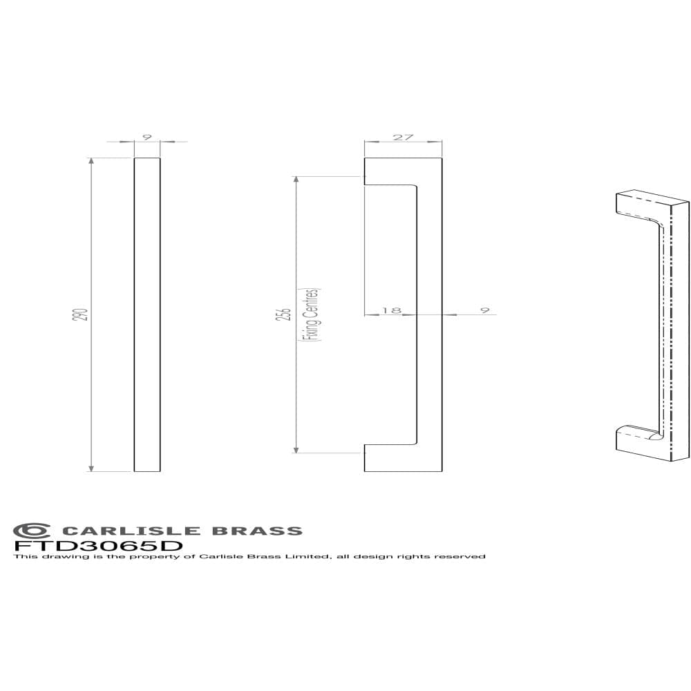 Finger Tip Design Cabinet Hardware Satin Nickel / Cabinet Pull Handles FTD - Slim D Handle 290mm Satin Nickel - Satin Nickel