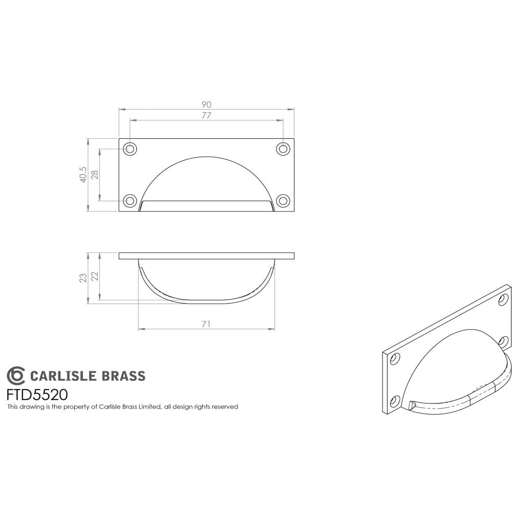 Finger Tip Design Cabinet Hardware Pewter Effect / Cabinet Cup Pulls FTD - Square Plate Cup Handle - Pewter Effect