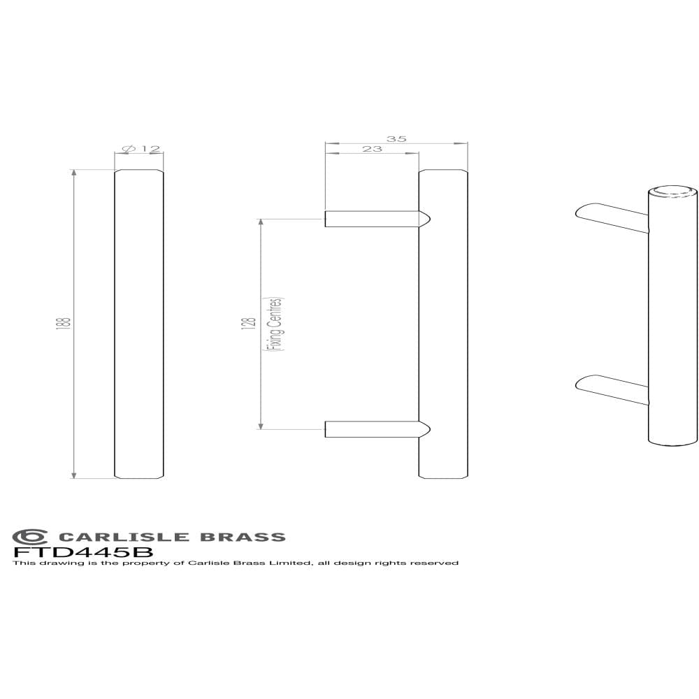 Finger Tip Design Cabinet Hardware Polished Chrome / Cabinet Pull Handles / 128mm c/c FTD - Steel T-Bar Handle 128mm - Polished Chrome