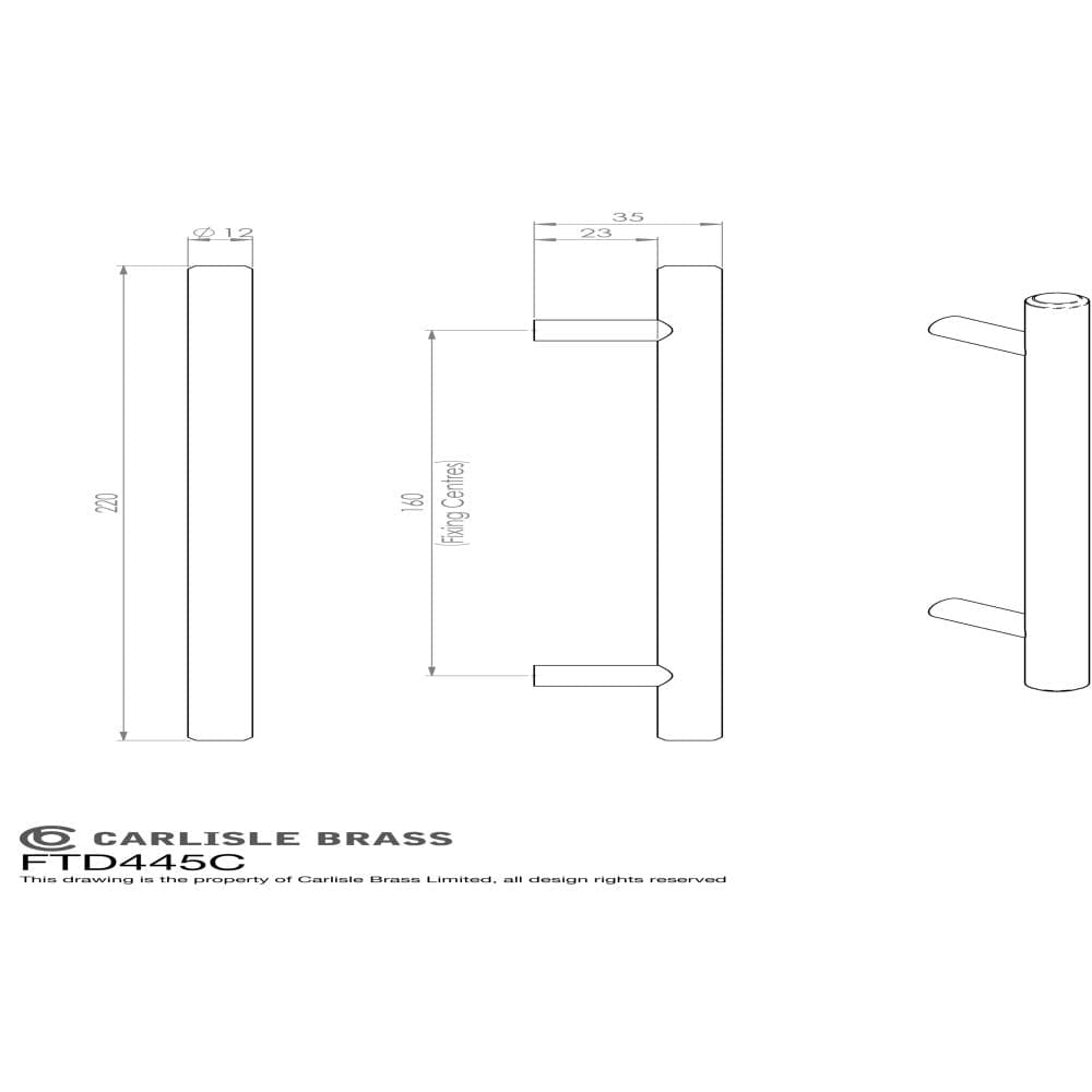 Finger Tip Design Cabinet Hardware Polished Chrome / Cabinet Pull Handles / 160mm c/c FTD - Steel T-Bar Handle 160mm - Polished Chrome