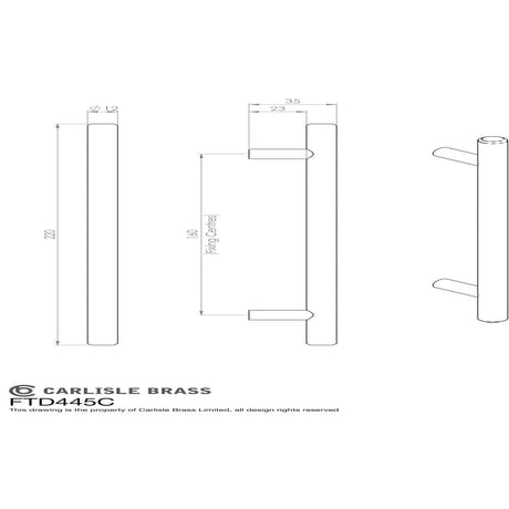 Finger Tip Design Cabinet Hardware Polished Chrome / Cabinet Pull Handles / 160mm c/c FTD - Steel T-Bar Handle 160mm - Polished Chrome