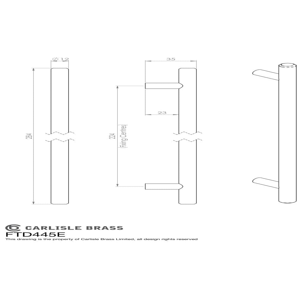 Finger Tip Design Cabinet Hardware Polished Chrome / Cabinet Pull Handles / 224mm c/c FTD - Steel T-Bar Handle 224mm - Polished Chrome