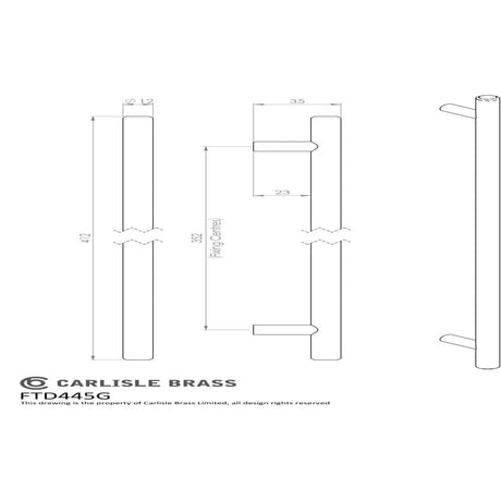 Finger Tip Design Cabinet Hardware Satin Nickel / Cabinet Pull Handles / 352mm c/c FTD - Steel T-Bar Handle 352mm - Satin Nickel