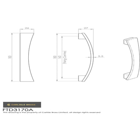 Finger Tip Design Cabinet Hardware Satin Nickel / Cabinet Pull Handles / 160mm c/c FTD - Valetta Bow Handle 160mm - Satin Nickel